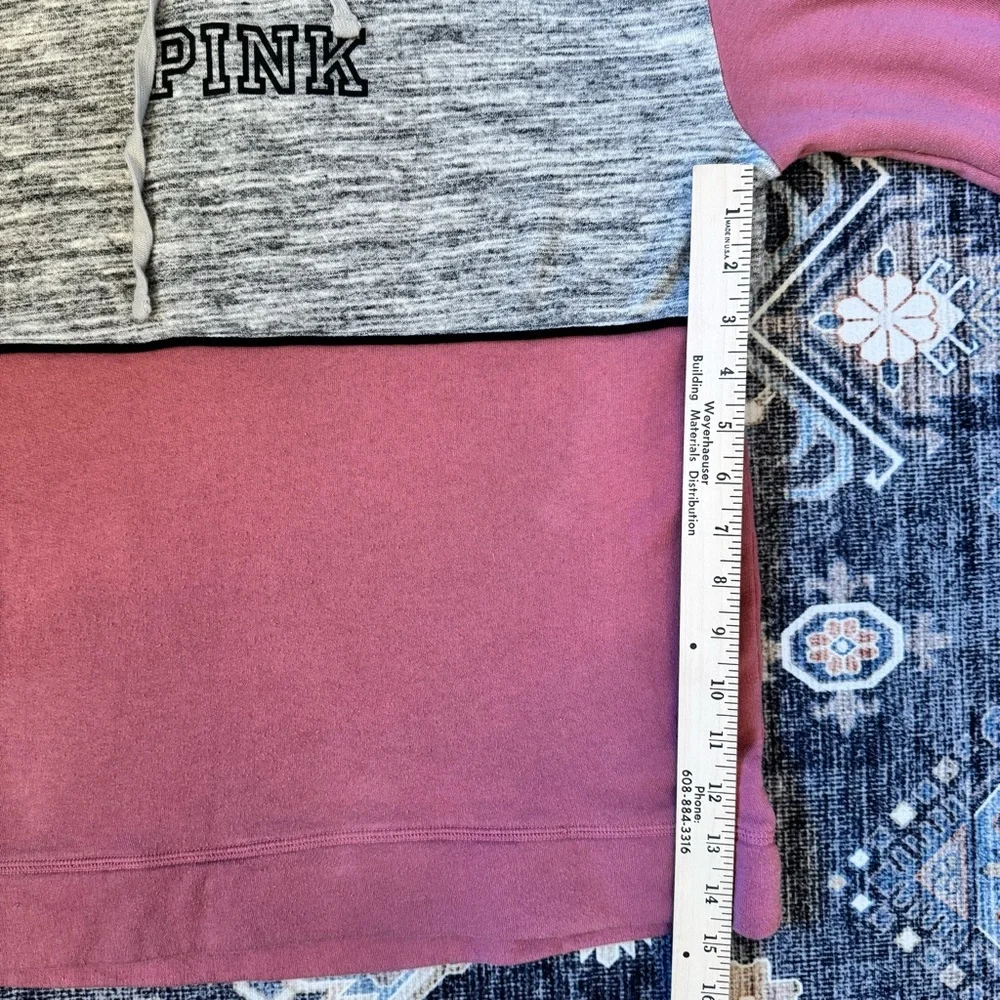 PINK Victoria’s Secret Womens Pink & Gray Hooded Pullover Sweatshirt Size Medium - Picture 10 of 12
